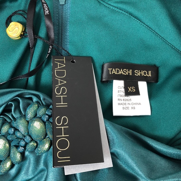 Tadashi Shoji Dress Teal Fitted Drape Ruched Gown - Picture 7 of 8